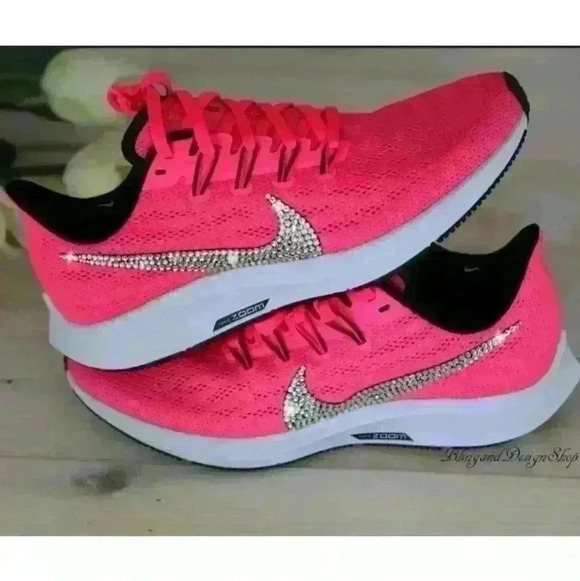 Women's Nike Air Zoom Pegasus 36 Hyper Pink Shoes made with Swarovski Crystals - Picture 2 of 8
